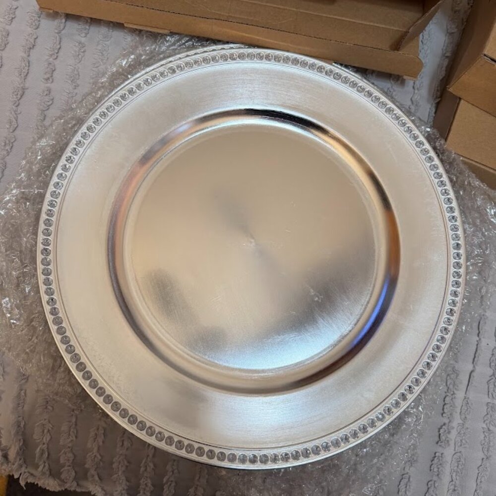 Silver Chargers with jewel edge - set of 24